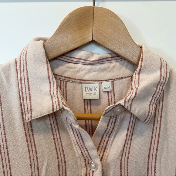TWIK M Loose Striped Short Sleeve Buttoned Shirt - Picture 4 of 12